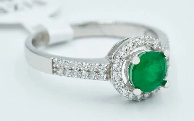 GENUINE 0.95 Cts EMERALD & WHITE SAPPHIRE RING .925 Sterling Silver -Made in USA - Image 1 of 4