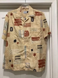 Luxury Edition Gold Geometric D'Accord Cuban-Like Camp Retro Men's Shirt SZ L - Picture 1 of 11