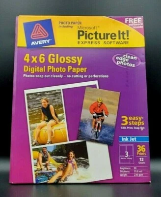 4x6 Glossy Digital Photo Paper 12 Sheets 36 Prints Avery Software Included NEW - Image 1 of 4