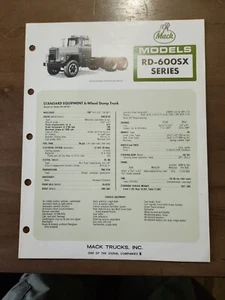 1971 Mack Trucks Brochure/ Spec Sheet Model RD-600SX Series - Picture 1 of 4