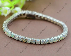 Natural Fire Opal Tennis Bracelet 925 Sterling Silver Gift For Her Women Jewelry - Picture 1 of 4