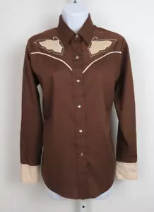 CAMICIA WESTERN VINTAGE ANNI 70 WESTERN TRENDS BY PANHANDLE SLIM MARRONE FARFALLE - Foto 1 di 18