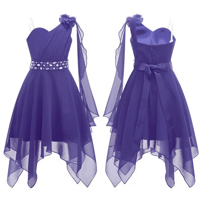 Kids Girls Bridesmaid Party Dress One Shoulder Ball Prom Bridesmaid Party Dress - Image 1 of 3