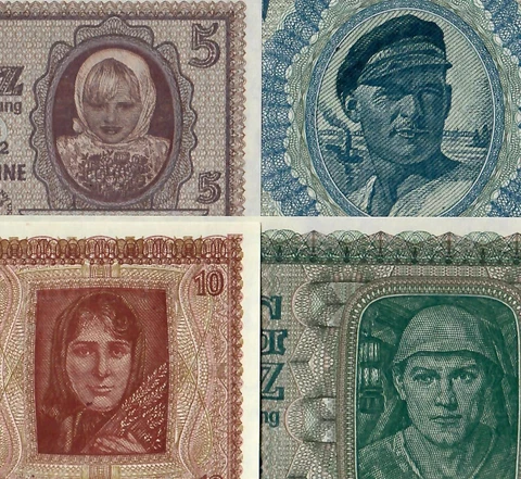 Ukraine German occupation WWII 1942 issues, P51-52 & 54-55, crisp UNC condition! Cover