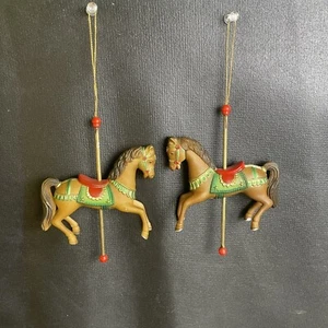 2 Vintage 1960s Ornament Carousel Horse 5” Resin Christmas Tree Hanging Germany - Picture 1 of 10