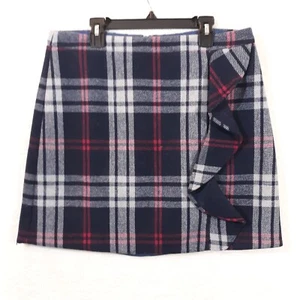 J. Crew Mercantile Skirt Sz 8 Multicolor Plaid Wool Blend Side Ruffle Mini NWT - Picture 1 of 10