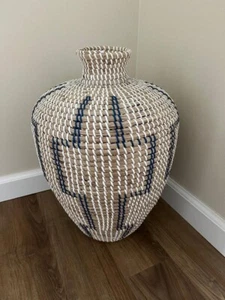 Anthropologie Tall Wicker Woven Vase, tan, 19" tall, 12" wide - Picture 1 of 2
