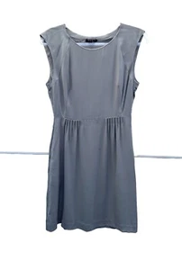 Theory Silk Dress Sz 2 Gray Sheath Shyann Dress Office Classic Minimalist - Picture 1 of 15