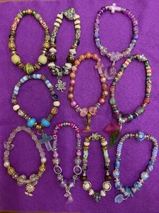 Beaded Costume Boho Stretch Bracelets Mixed Lot Of 10 For Gifts - Picture 1 of 4
