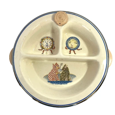 Vintage 1940er Bartsch Chicago Keramik Chrom geteilt Baby Wärmeschale Korken Stopfen - Bild 1 von 4