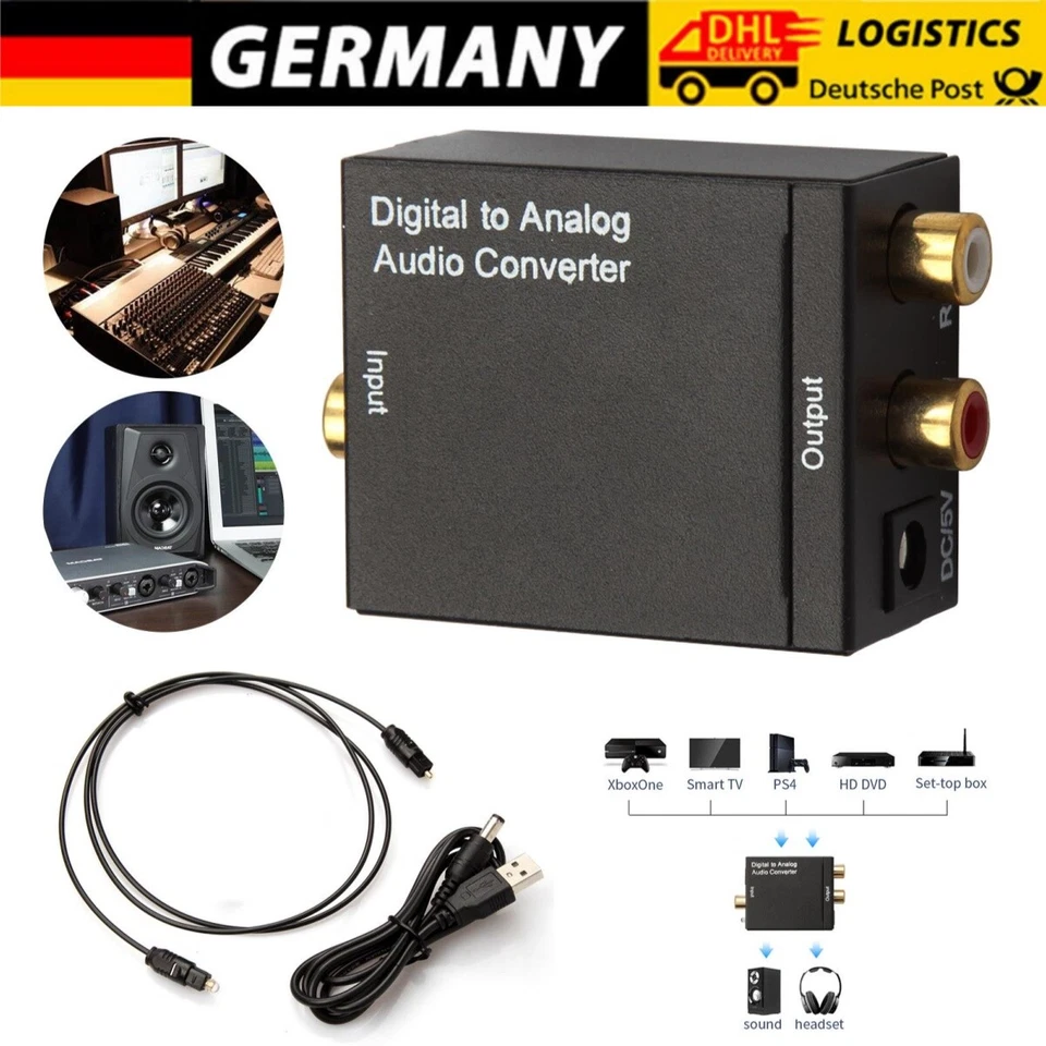 Digital Zu Analog Audio Konverter Wandler Optisch Toslink Koaxial Auf RCA DE - Bild 1 von 4
