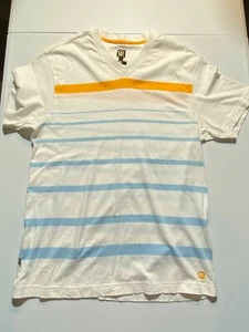 Cavi T-Shirt Men's Short Sleeve V-Neck White Blue Orange Stipes 100% Cotton M - Picture 1 of 3
