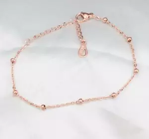 Womens Tiny Beads Beaded Rose Gold Charm Foot Ankle Bracelet Anklet - Picture 1 of 3