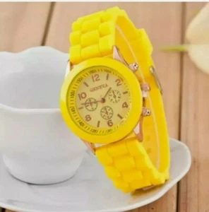 Rubber jelly geneva watch for women kids yellow other colours available - Picture 1 of 7