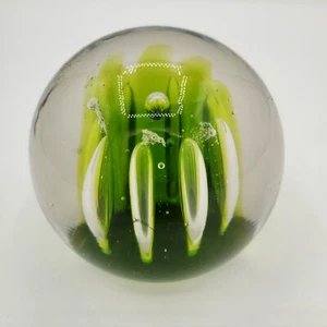 VTG Blenko Art Glass Paperweight LIME GREEN Controlled Bubble Ribbed MCM WV - Picture 1 of 4
