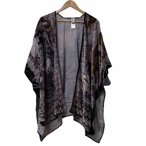 Chicos Samt Ausbrenner vorne offen Kimono Top One Size OS lila Fee skurril - Bild 1 von 9