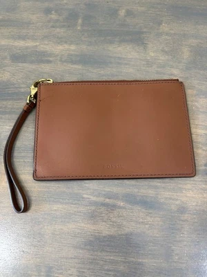 Cartera billetera de cuero marrón fósil con cremallera Foto 1 de 4