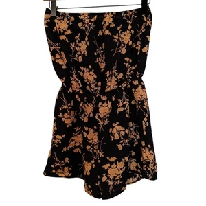Floral Print Romper Strapless Tube Black Gold Women's Size Small - Picture 1 of 4