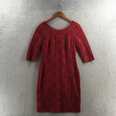 Eliza J Lace 3/4 Sleeve Stretch Bodycon Dress Womens 6 Red Scoop Neck Back Zip - Image 1 of 4