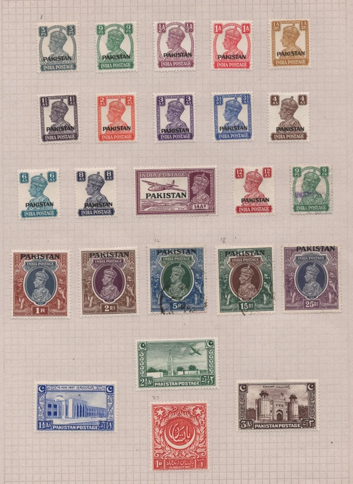 PAKISTAN 1947-1948 SCOTT 1-23 & 4a OF 24 STAMPS 2 USED 21 MINT HINGED - Image 1 of 1