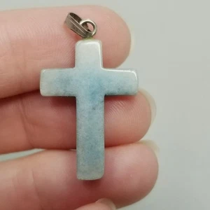 Vintage Light Blue Stone Cross Pendant 1 Inch - Picture 1 of 6