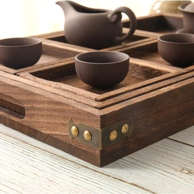 Japanese Wooden Tea Tray Minimalist Design Rustic Aesthetic Smooth Polishing - Image 1 of 4
