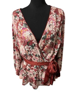NWT Lauren Conrad Women’s 0X Sequin Floral Wrap Peplum Top Romantic Holiday Fall - Image 1 of 4