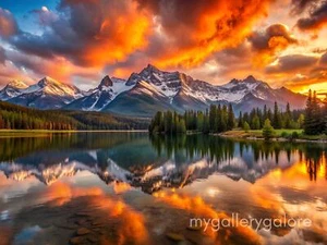 MOUNTAIN SUNSET DIGITAL IMAGE Postcard Wallpaper Background Desktop  AI ART - Picture 1 of 1