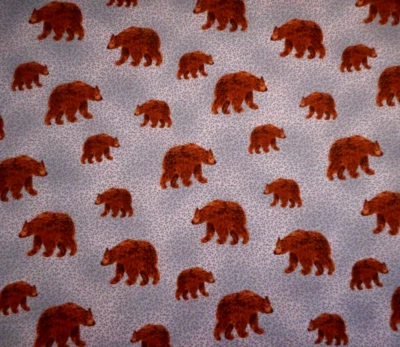 Animal Fabric 1 3/4 Yard Brown Bears on Blue Country Place Benartex Cotton Vtg - Image 1 of 2