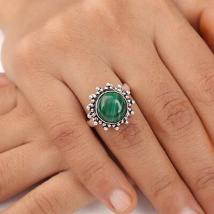 Natural Malachite Gemstone 925 Sterling Silver Jewelry Handcrafted Stylish Ring - Picture 1 of 7