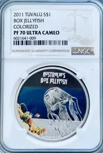 2011 Box Jellyfish Tuvalu Colorized S$1 PF 70 Ultra Cameo - Picture 1 of 3