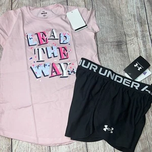 Under Armour Youth Small (8) Girls Pink Black Lead The Way Shorts Outfit Set NEW - Picture 1 of 1