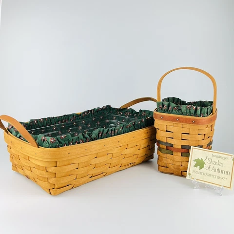 Longaberger 1992 Shades Of Autumn Bittersweet Basket & Lg. Bread Basket, Liners Cover