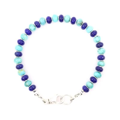 Blue Lapis & Turquoise Beaded Gemstone Bracelet in Sterling Silver - Image 1 of 4