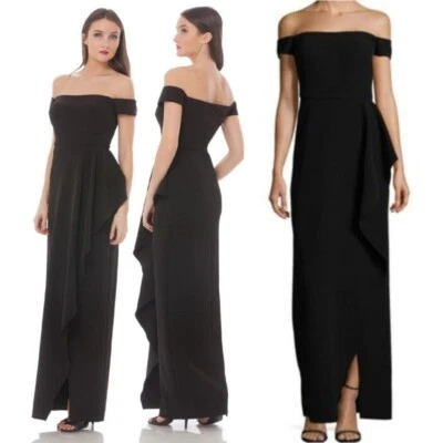 黑色长礼服 2 XS 露肩荷叶边流畅舞会婚礼 JS 系列新品 — 第 1/4 张图片