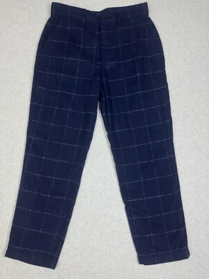 Gap Wool Blend Pants Mens 31 Navy Relaxed Taper Windowpane Plaid Academia Preppy - Image 1 of 4