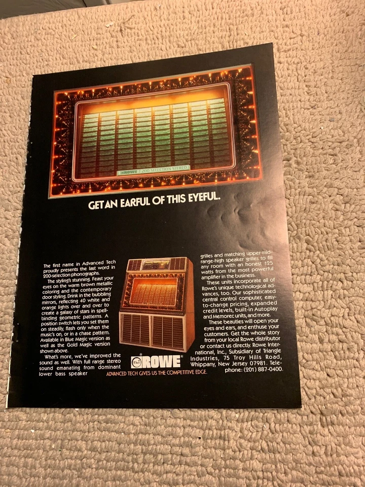 Original 1981 a 11-8 1/4” Rowe Gold Magic  Jukebox phonograph FLYER - Image 1 of 2