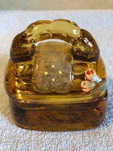 Vintage Fenton Herbst Gold Glas Geldbörse Schmuckkästchen Handgemacht Bemalt - Bild 1 von 3
