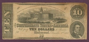 T-52 PF-1 CR-369 1862 Estados Confederados de América billete de $10 (60896) - Imagen 1 de 2