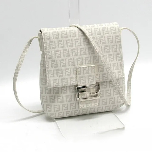 Borsa a tracolla FENDI FF Zucchino FF PVC pelle bianca 8BT075 YG1 autentica