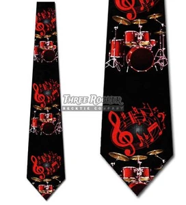 Drum Ties Music Neckties Mens Percussion Notes Red Musician Neck Tie NWT - Picture 1 of 3