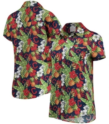 Cleveland Guardians Indians Womens Small Shirt Button Up Primary Logo Hawaiian - Image 1 of 4