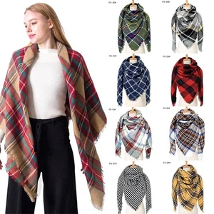 Colorful Double-Sided Square Scarf Cashmere-like Plaid Women's Shawl Large - Picture 1 of 59
