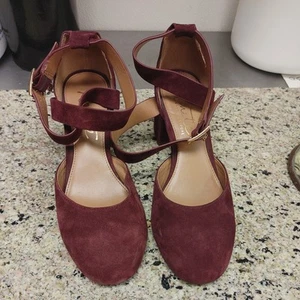 Nanette Lepore 7.5M Chunky Heel Shoes burgundy suede - Picture 1 of 10