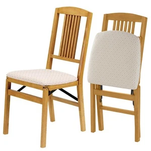 Stakmore Simple Mission Wooden Folding Chairs with Padded Seats, Set of 2 - N... - Picture 1 of 4
