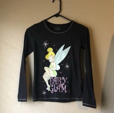 Disney Shirt Vintage Y2K Girls Tinkerbell Black Long Sleeve Shirt Top Girls Med - Image 1 of 4