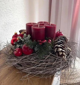 Adventskranz D35cm Rot Adventskränze Weihnachtskränze Kerzen Weihnachten Advent - Bild 1 von 12
