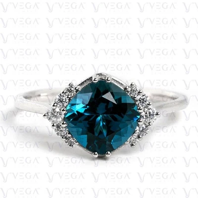 4.30Carat Cushion Cut Natural Topaz and Diamond Prong Ring 950PT Platinum Plated - Image 1 of 4