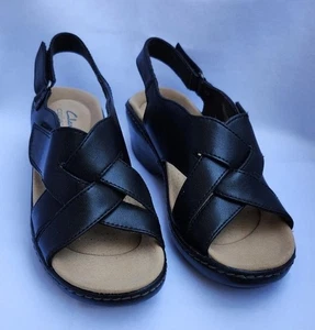 Clarks Sandals Womens 6.5 Black Comfort Shoes Slingback Wedge Merliah Echo NWOB - Picture 1 of 9