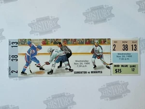 1986 Winnipeg Jets Edmonton Oiolers Full Ticket 11/26/86 Gretzky 1G 2A Kurri 1G - Picture 1 of 2
